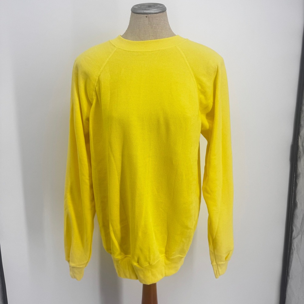 Hanes Sweatshirt Mens Large Yellow Vintage‎ Raglan Crew Neck Made in USA Fleece